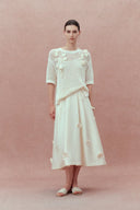 Lea Handcrafted 3D Floral Skirt in Silk-Wool Satin