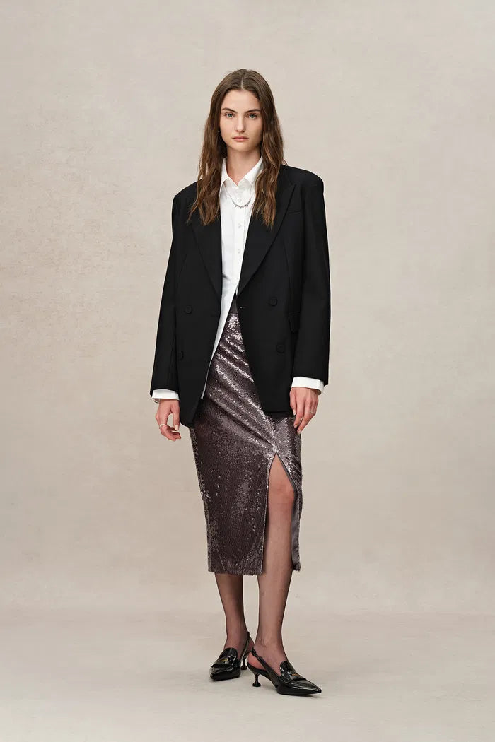 Layering Sequin Slit Midi Skirt in Shimmering Mermaid Sequins