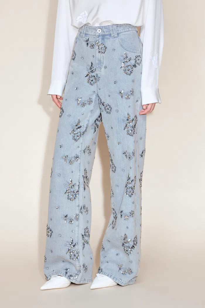 Star Straight Leg Jeans in Beaded Cotton Denim
