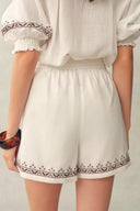 Becky Cross Stitch A Line Shorts in Linen Blend