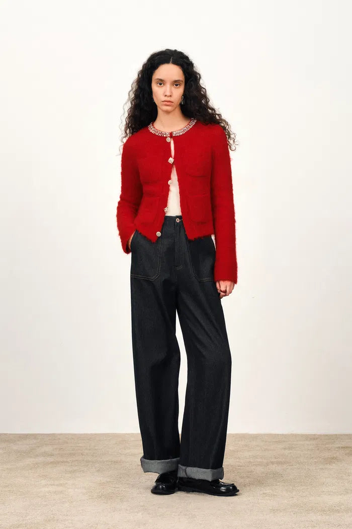 Scarlett Rhinestone Cardigan in Wool Alpaca Knit