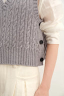 Winnie V Neck Sleeveless Top in Merino Wool Cable Knit
