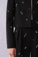 Aquila Hand Sewn Rhinestone Crop Suit Blazer in Fine Wool Suiting