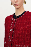 Seraphina Pearl Beaded Trims Boxy Jacket in French Tweed