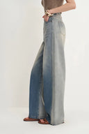 Harper Two Tone Wide Leg Jeans in Cotton Denim