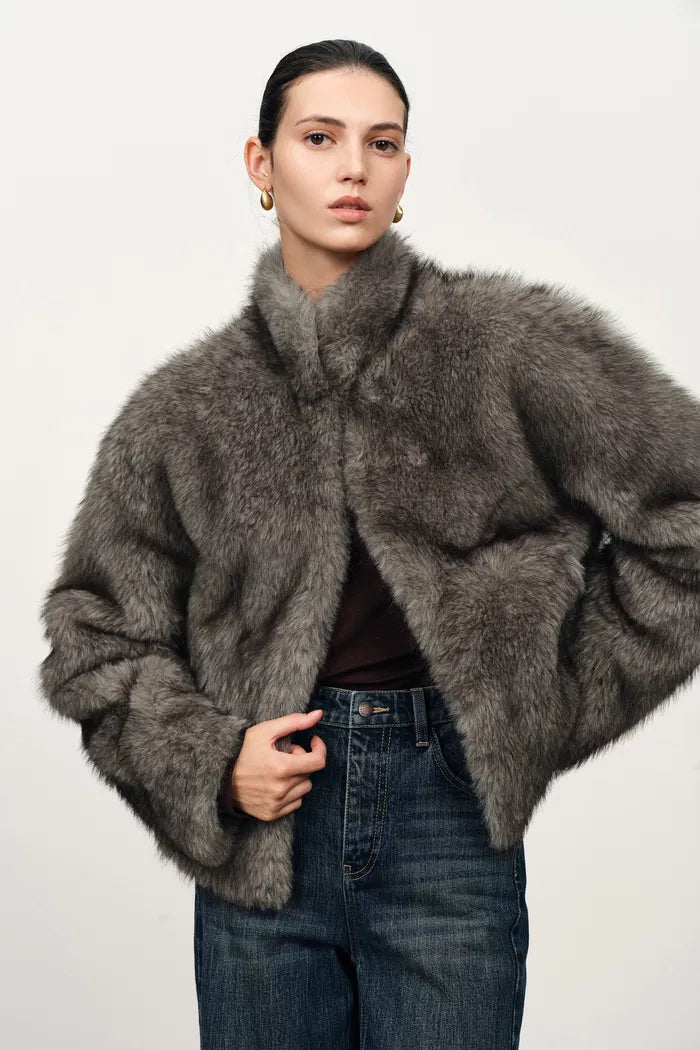 Pine Stand Collar Coat in Faux Fur