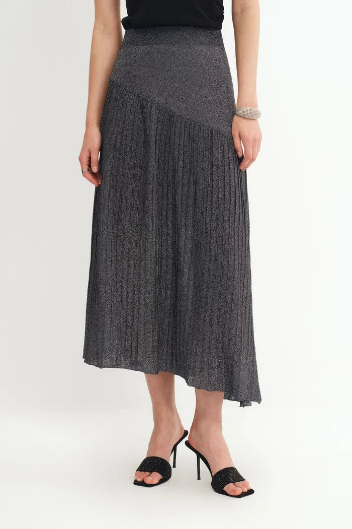 Hadley Slanted Hem Skirt in Metallic Yarn