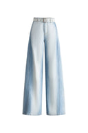 Paz Belted Gradient Washed Wide Leg Jeans in Cotton Denim