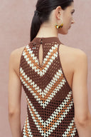 Franny Hand Crochet Striped Sleeveless Dress in Cotton-Linen Tape Yarn Knit Maa Taa Caa Eaa Daa Faa Eaa