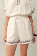 Becky Cross Stitch A Line Shorts in Linen Blend