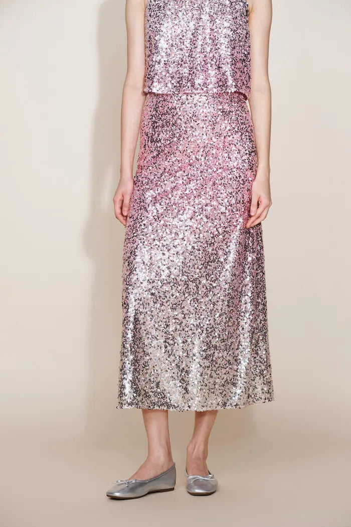 Electra Hand Finished Ombre Midi Skirt in Full Sequin Embroidery