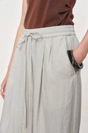 Eva Ivory Ruched Drawstring Wide Leg Casual Pants in Lightweight Linen Blend