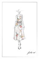 Xena Watercolor Flora Embroidery Strap Dress in Silk-Linen