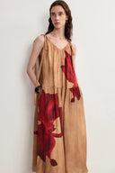 Abby Crimson Iris Flora Sleeveless Dress in Lyocell