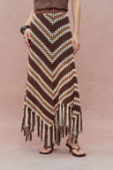 Clara Hand Crochet Fringed Skirt in Cotton-Linen Tape Yarn