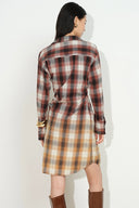 Marcella Plaid Ombré Twist Front Shirt Dress in Cotton