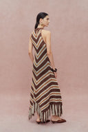 Franny Hand Crochet Striped Sleeveless Dress in Cotton-Linen Tape Yarn Knit Maa Taa Caa Eaa Daa Faa Eaa