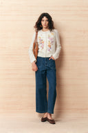 Mia Hand Embroidery Argyle Cardigan in Wool Blend