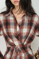 Marcella Plaid Ombré Twist Front Shirt Dress in Cotton