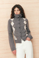 Mia Hand Embroidery Argyle Cardigan in Wool Blend