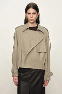 Elva Large Lapel Pleated Hem Short Trench Coat in Lightweight Blend
