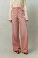 Delphine Ruffled Hem Pink Jeans in Cotton Denim