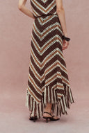 Clara Hand Crochet Fringed Skirt in Cotton-Linen Tape Yarn