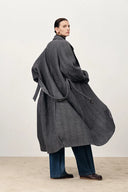 Edwina Grey Long Herringbone Coat in Lightweight Merino Wool