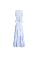 Lone Striped Embroidered Sleeveless Lace Trim Cami Top and Skirt Set in Crinkled Cotton