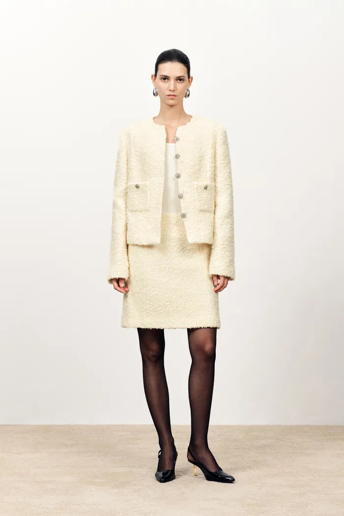 Grasse Textured Boxy Jacket and Skirt Matching Set in Boucle Wool Alpaca