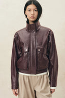 Scarlett Batwing Cropped Jacket in Crinkled Vegan Leather