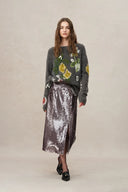 Layering Sequin Slit Midi Skirt in Shimmering Mermaid Sequins
