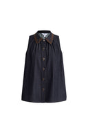 Zach Sleeveless Top in Silk-Cotton Denim