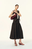 Elodie Fitted Round Neck Sleeveless Vest Top and Skirt Matching Set in Thin Denim