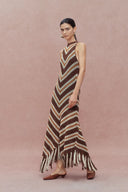 Franny Hand Crochet Striped Sleeveless Dress in Cotton-Linen Tape Yarn Knit Maa Taa Caa Eaa Daa Faa Eaa