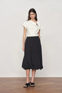 Cathy Black Twisted-Seam Bubble Midi Skirt in Lightweigt Blend
