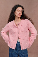 Cassie 3D Pom Pom Cardigan in Merino Wool–Alpaca Blend Knit