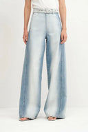 Paz Belted Gradient Washed Wide Leg Jeans in Cotton Denim