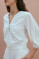 Elli Embroidery Puff Sleeve Blouse Top in Cotton
