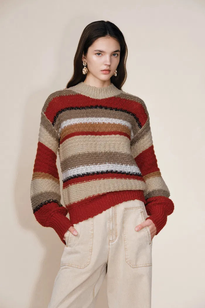 Christmas Uneven Stripes Sweater in Merino Wool Knit