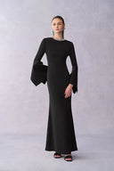 Nokta Hand Sewn Rhinestone Collar Maxi Dress in Linen Style Suiting