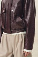 Scarlett Batwing Cropped Jacket in Crinkled Vegan Leather