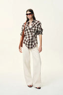 Polly Front Seams White Barrel Leg Jeans in Cotton Denim