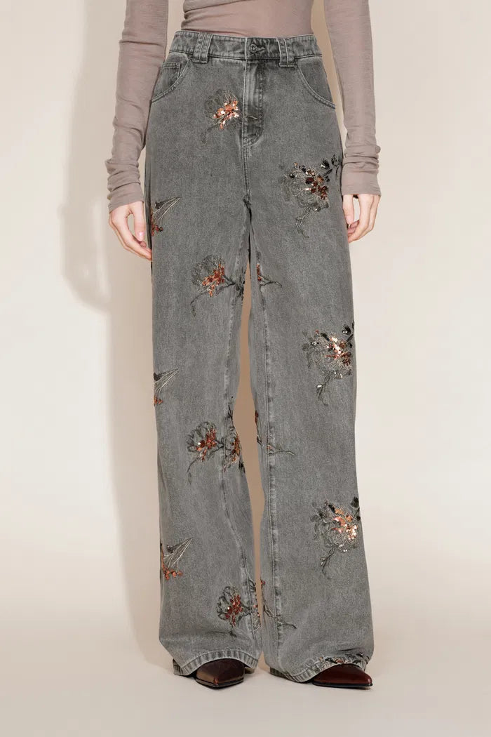 Star Straight Leg Jeans in Beaded Cotton Denim