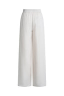 Eva Ivory Ruched Drawstring Wide Leg Casual Pants in Lightweight Linen Blend