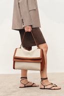 Rialto Double Flap Handbag in Nappa Leather & Water-Resistant Canvas