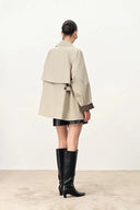Catelo Double Breasted Leather Belted Short Trench Coat in Wrinkle Resistant Cotton