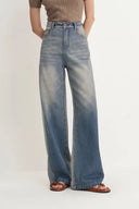 Harper Two Tone Wide Leg Jeans in Cotton Denim