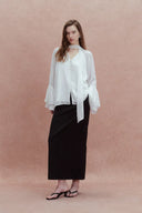 Megan Ruffle Polka Dot Shirt in Mulberry Silk Burnout Jacquard