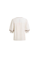 Becky Cross Stitch Tie Front Short Sleeve Shirt in Linen Blend